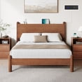 thumbnail image 1 of Solid Wood Bed Frame Queen Size Mid Century Platform Beds with Headboard and Charging Station for Bedroom, No Box Spring Needed, Rustic Brown, 1 of 9