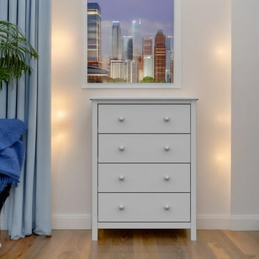 Solid Wood 4-Drawer Dresser – Pine Chest for Bedroom Clothes Storage – Modern Design, Easy Assembly