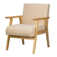 thumbnail image 1 of Solid Wood Beige Velvet Lounge Chair Countryside Style Living Room, 1 of 8
