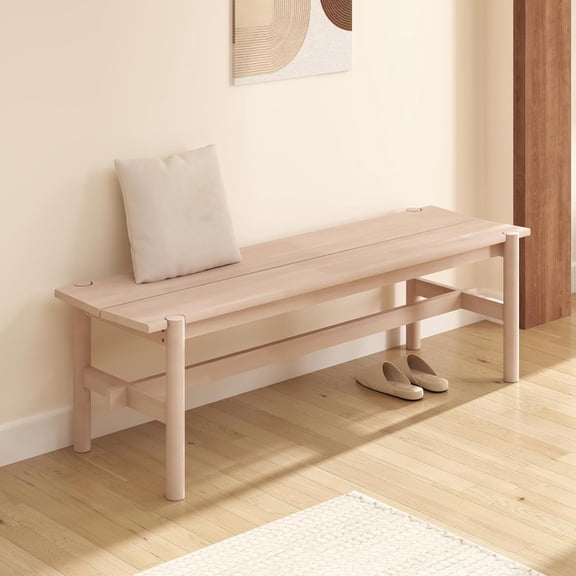 Solid Wood Bench, 55" Long Farmhouse Entryway Bench for Hallway, Dining Living Room, Kitchen Table, Bedroom, Entry Way Benches Seat for Indoor/Outdoor Use, Natural