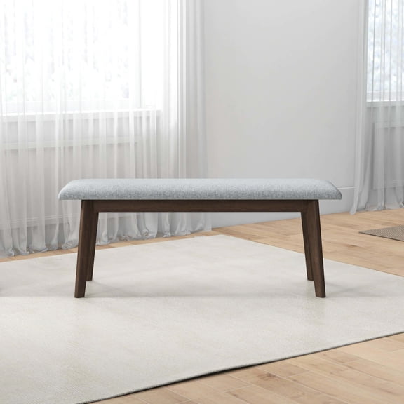 Solid Wood Bench With Grey Upholstered Fabric - Mid-century Inspired And Stable Long-term Comfort Removable Legs For Easy Transport Style In Strong Comfortable Seat Delivery