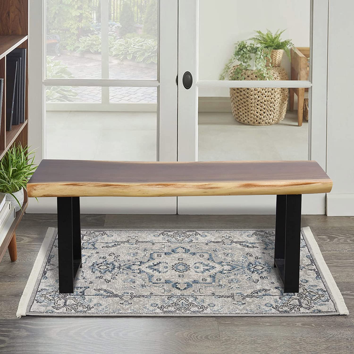 Rustic Live Edge Stool Solid Wood Bench Rectangle 47