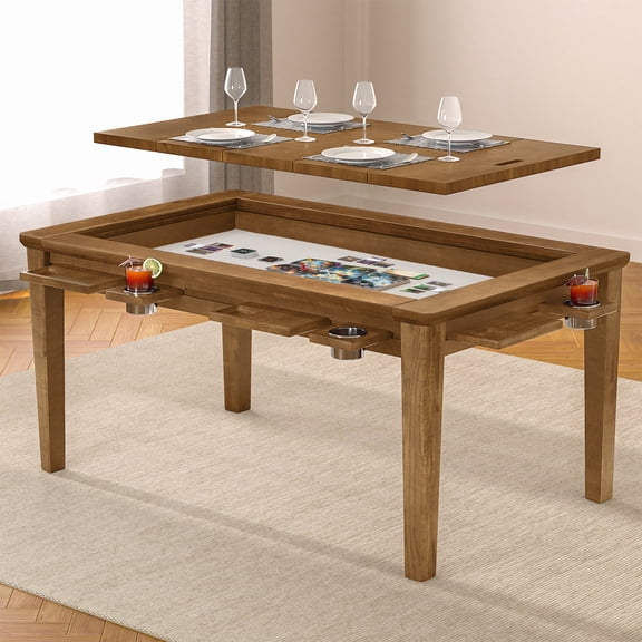 Avocahom Solid Wood Board Game Table for 4–6 with Removable Top, 54" x 31" Gaming Surface, Game Mat, 6 Cup Holders & Hobby Tray – Convertible Gaming and Dining Table for D&D , Card Game and Puzzle