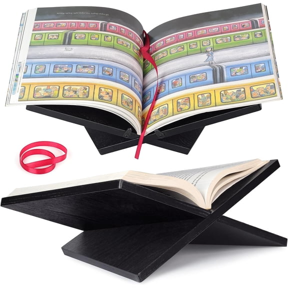 Solid Wood Book Stand for Reading and Display, Foldable Book Holder for Cookbooks, Art Books, Bibles, Magazines  Open Book Stand for Kitchen, The Front Stopper Helps Prevent Books from Sliding.