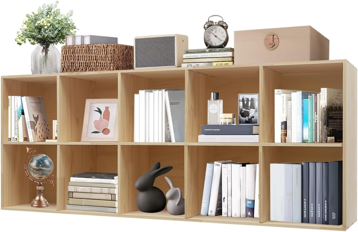 Solid Wood Bookcase 10-Cube Shelf, Convertible Vertical/Horizontal ... - Studio Apartment Convertible Storage Cubes