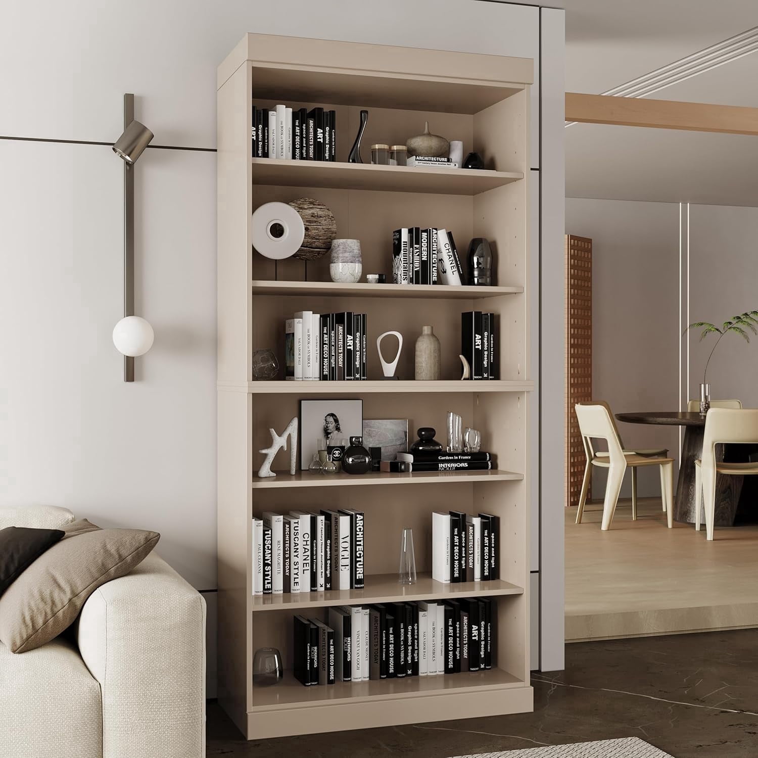 Solid Wood Bookcase - Stackable Modular 6 Tier Bookshelf - 71.5" Tall x 32" Wide - Beige Book Shelf w/ Adjustable Shelves, Open Display Book Case for Living Room, Office, 100% Eco-Friendly Wood