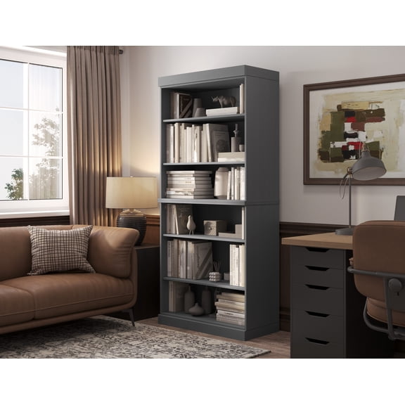 Solid Wood Bookcase - Stackable Modular 6 Tier Bookshelf - 71.5" Tall x 32" Wide - Gray Book Shelf w/ Adjustable Shelves, Open Display Book Case for Living Room, Office, 100% Eco-Friendly Wood