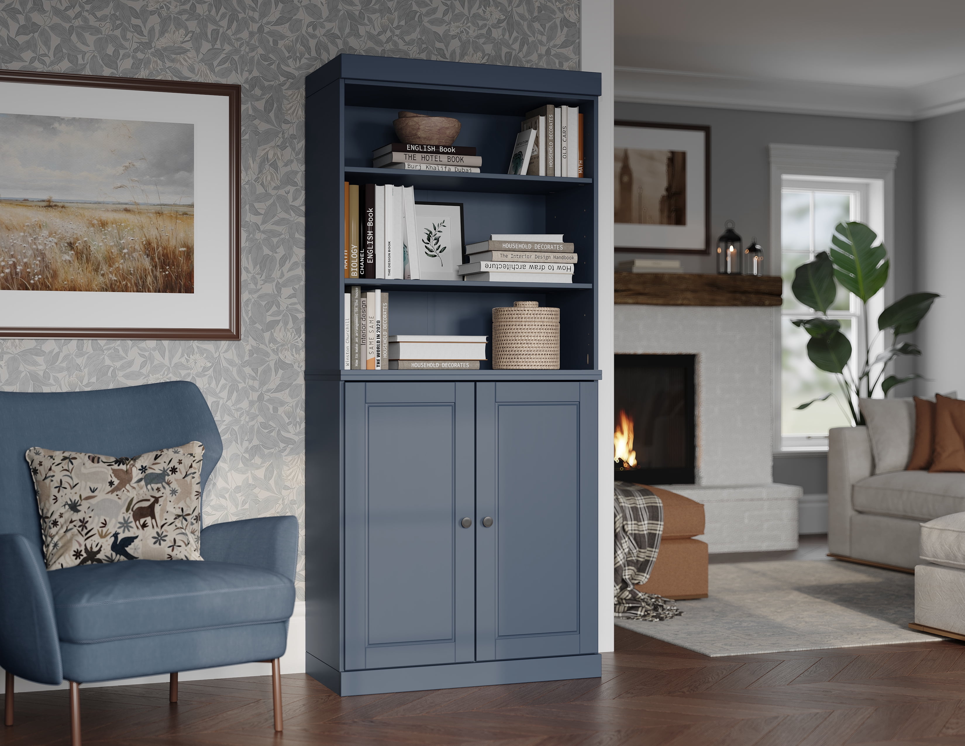 Solid Panel Rooftop Sign Solid Wood Bookshelf Cabinet - 6 Tier Bookcase w/ Open Top & Raised ...