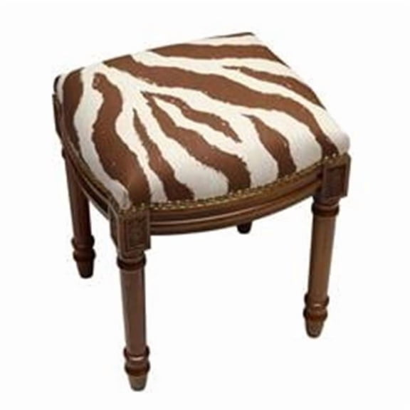 Solid Wood Brown Zebra Stripes Upholstered Linen Vanity Stool with Nail Heads - Wood Stain