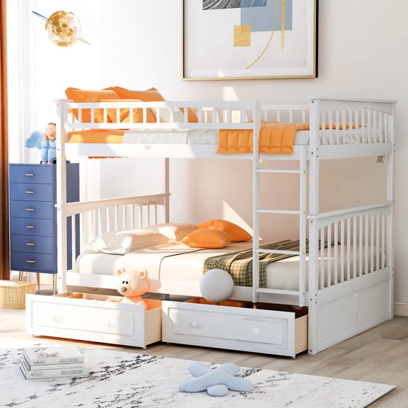 Solid Wood Bunk Bed, Convertible with Drawer Storage - Bedroom Decor, Adaptable Sleep Solution