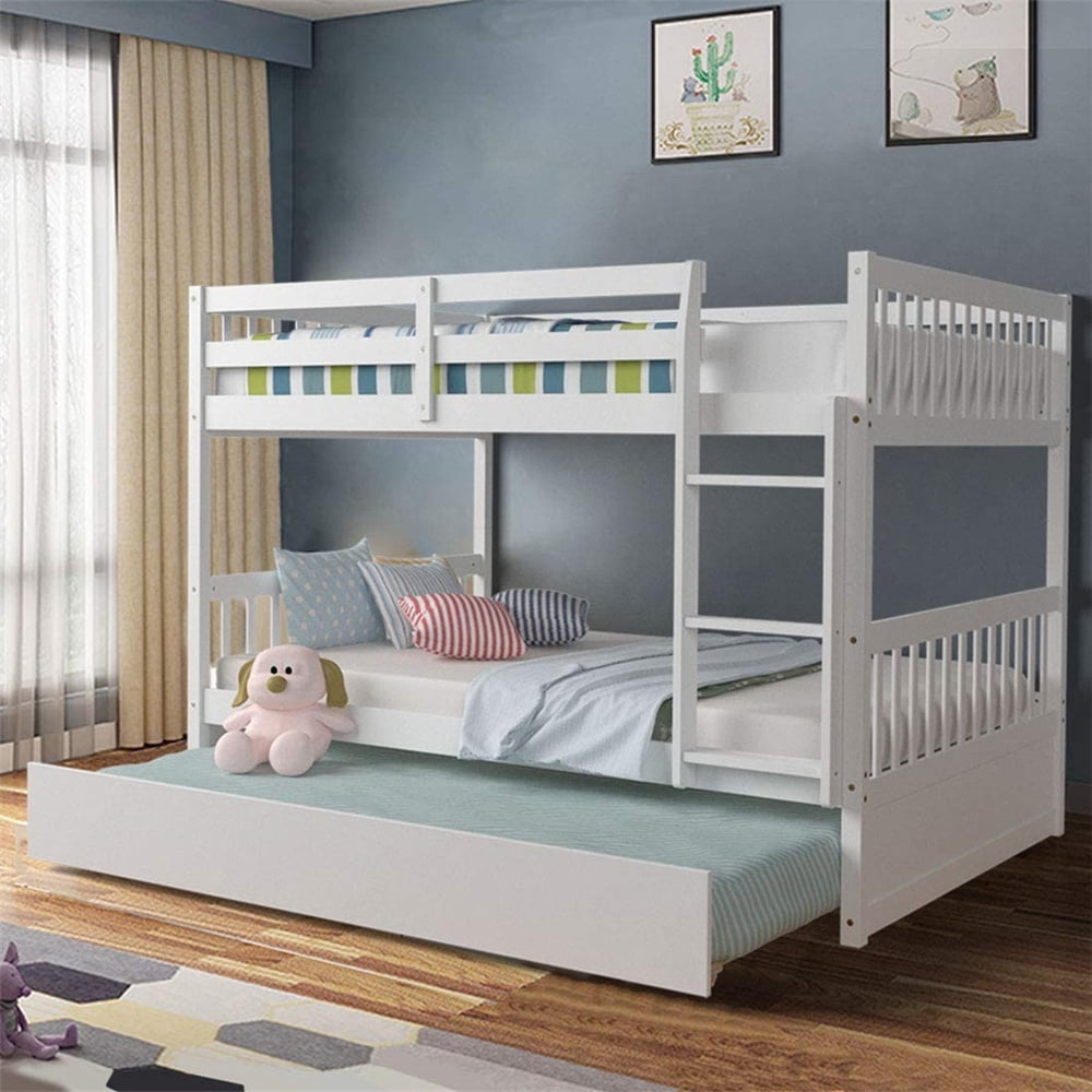 Solid Wood Bunk Beds for Kids, SEGMART White Twin Over Twin Bunk Bed