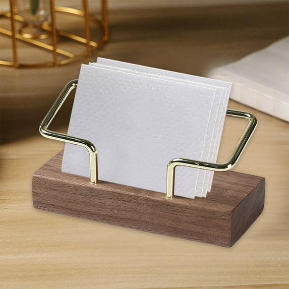 Solid Wood Business Card Holder, Wood and Metal Material, Compact Design, Organizes Cards Efficiently, Suitable for Office Home Study, Sturdy Durable with Exquisite Workmanship