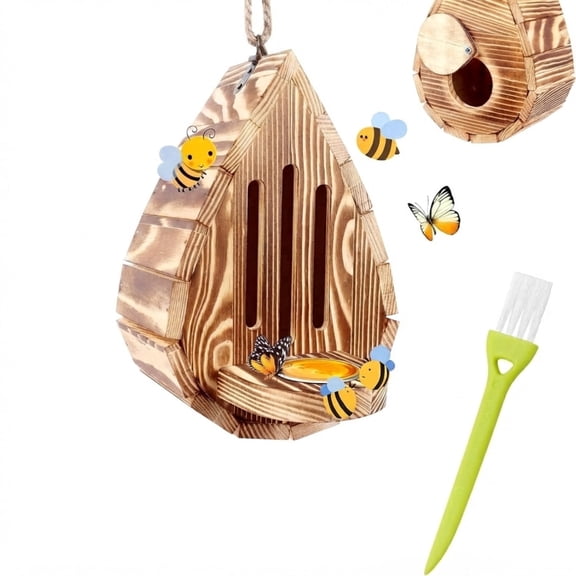 Solid Wood Butterfly House with Feeder & Cleaning Brush Garden Hanging Insect Habitat