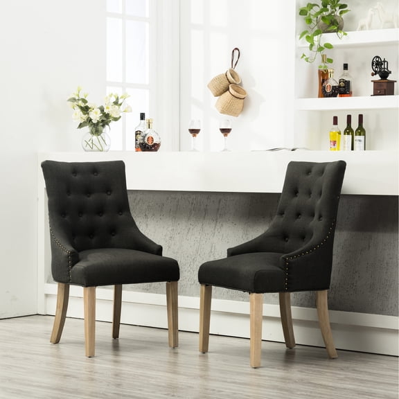 Solid Wood Button Tufted Dining Chairs / Offer Rustic Elegance to Dining Room in Set of 2