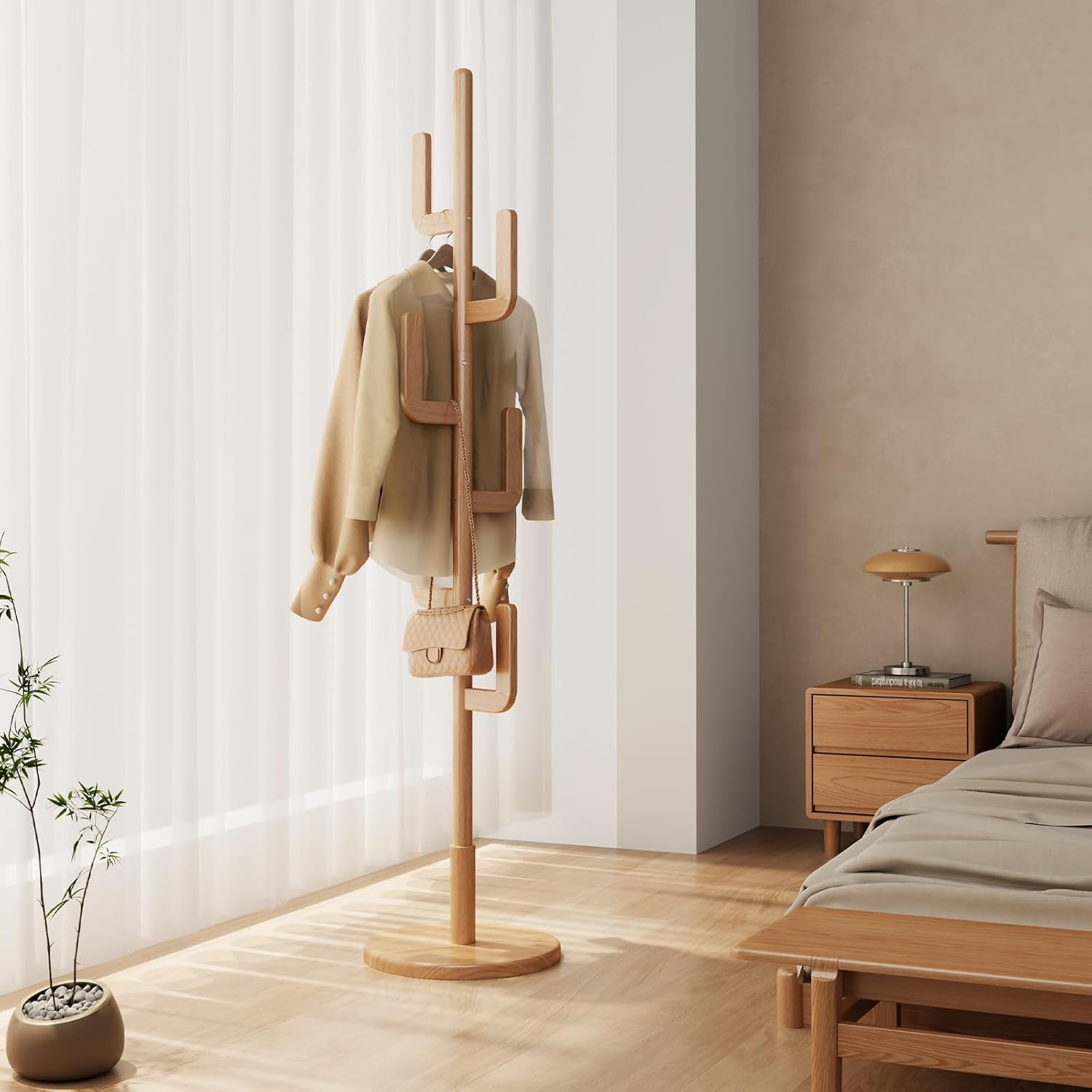 Solid Wood Cactus Coat Rack, Freestanding Coat Rack With 6 L-Shaped ...