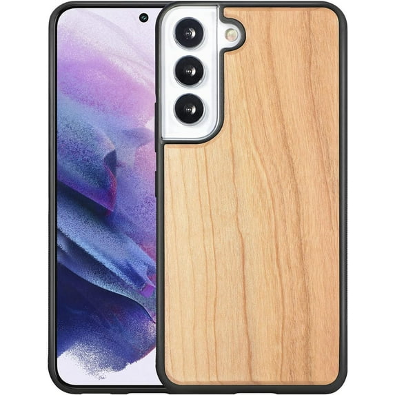 Solid Wood Case for Samsung Galaxy S22 Plus, Luxurious Natural Wood Slim Case with Drop Tested Shockproof Bumper and Camera Lens Protection Cover for Samsung Galaxy S22 Plus, MW Cherry