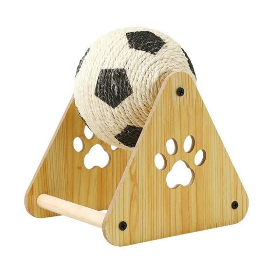 Solid Wood Cat Scratcher Ball - Natural Sisal Rope Interactive Toy for Cats Kittens Dogs Puppies