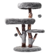 Sopapets 44"H Cat Tree Tower Natural Wood With Scratching Posts&Real Branch Design, Heavy Duty Aesthetic Cat Tower for Large Cats, Gray