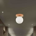 thumbnail image 1 of Solid Wood Ceiling Light Fixture with High-Transparency Glass Shade, Natural Rubber Wood Hallway Balcony Lamp for Entryway Closet, Universal Socket Small Indoor Lighting, 1 of 6