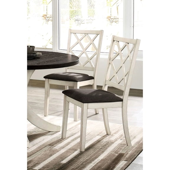 Solid Wood Chairs For Dining, Antique White With Gray Fabric Seat And Cross Back Design Chairs, Cushion Modern Dining