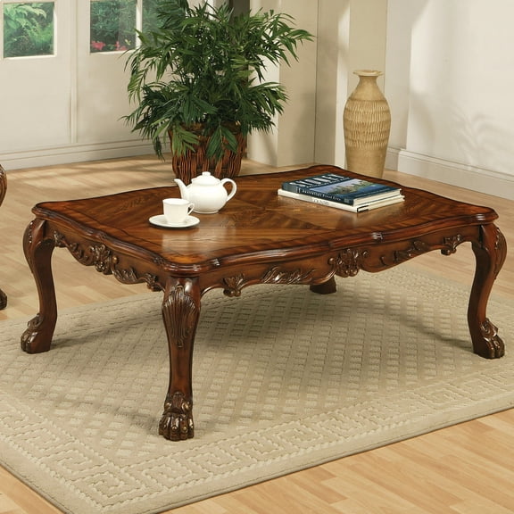 Solid Wood Cherry Oak Coffee Table | Suitable for Various Living Room Decor | Crafted with Intricate Floral Motifs | Ensures Durable Surface for Items