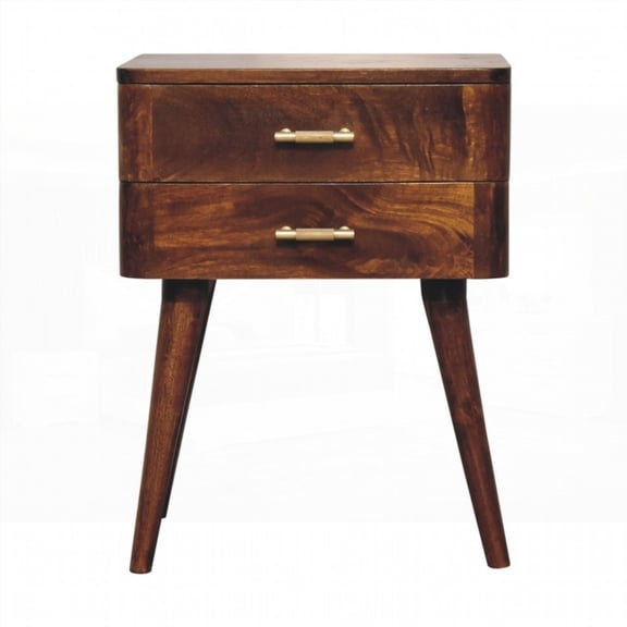 Solid Wood Chestnut T-Bar Nordic Nightstand with Nordic-Style Legs