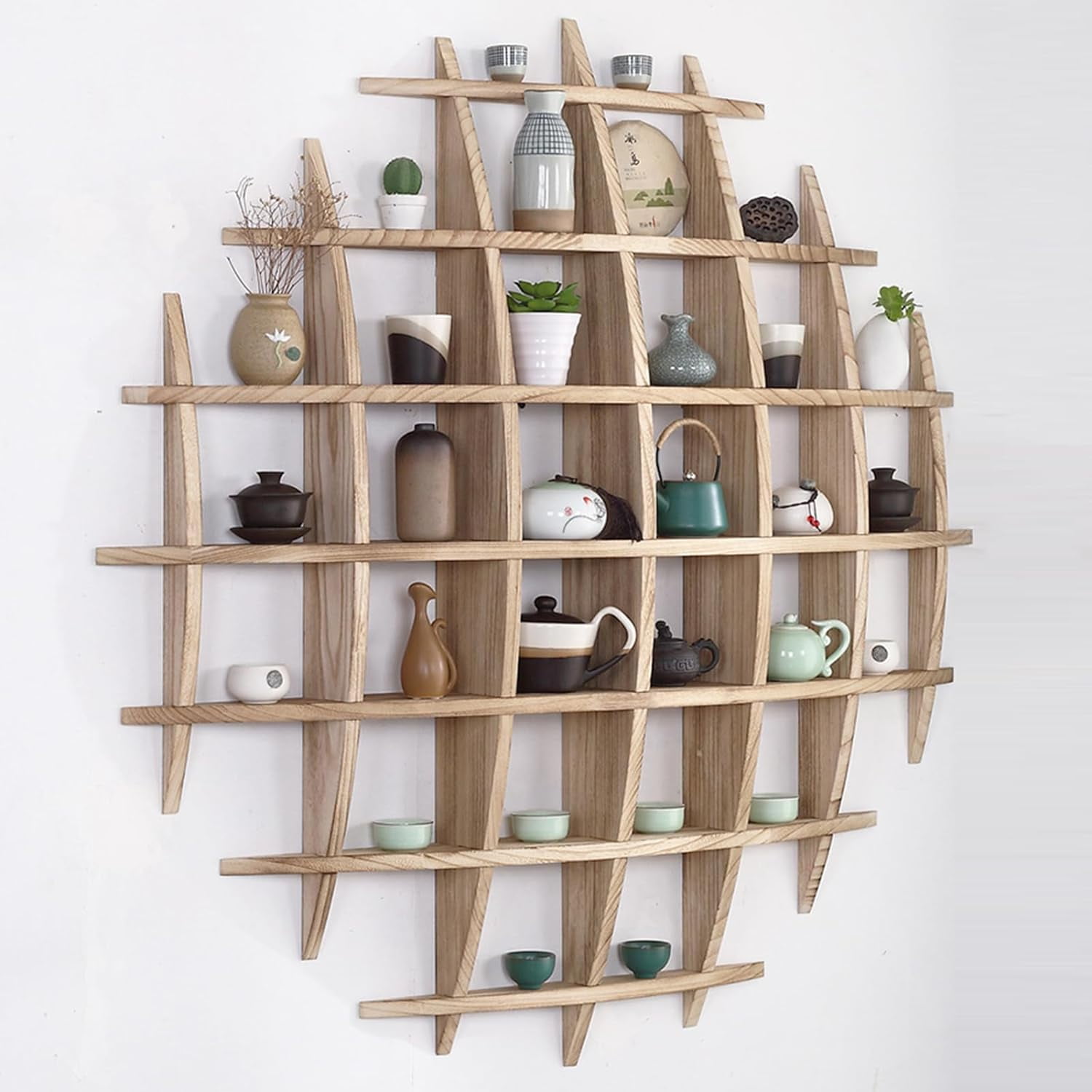 Solid Wood Chinese Tea Cup Holder, Wall Mounted Teapot Display Stand