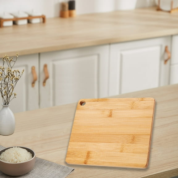 Solid Wood Chopping Board 18x18x1cm Bamboo Natural Material Hanging Hole Non-Splinter Easy Clean Sturdy for Fruit Vegetable Kitchen Household Cooking