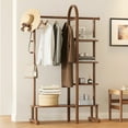 thumbnail image 1 of Solid Wood Clothes Rack, Clothing Racks for Hanging Clothes, Coat Rack Freestanding with 5 - Hook, 4 Shelves for Hall, Bedroom, Living Room, 1 of 10