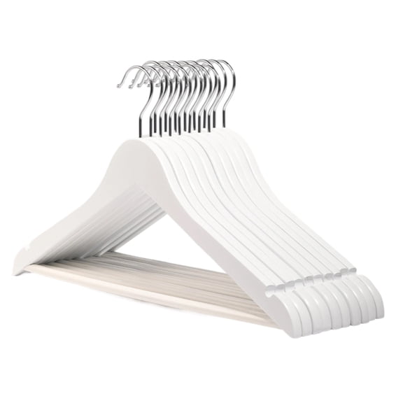 Solid Wood Clothing Hangers 10 Pack 44.5cm Non Slip Design W/ Metal Hooks Natural & Finish Slim Profile (Style Varies) 【Optimized Performance】Graduated 23cm shoulder bar features C