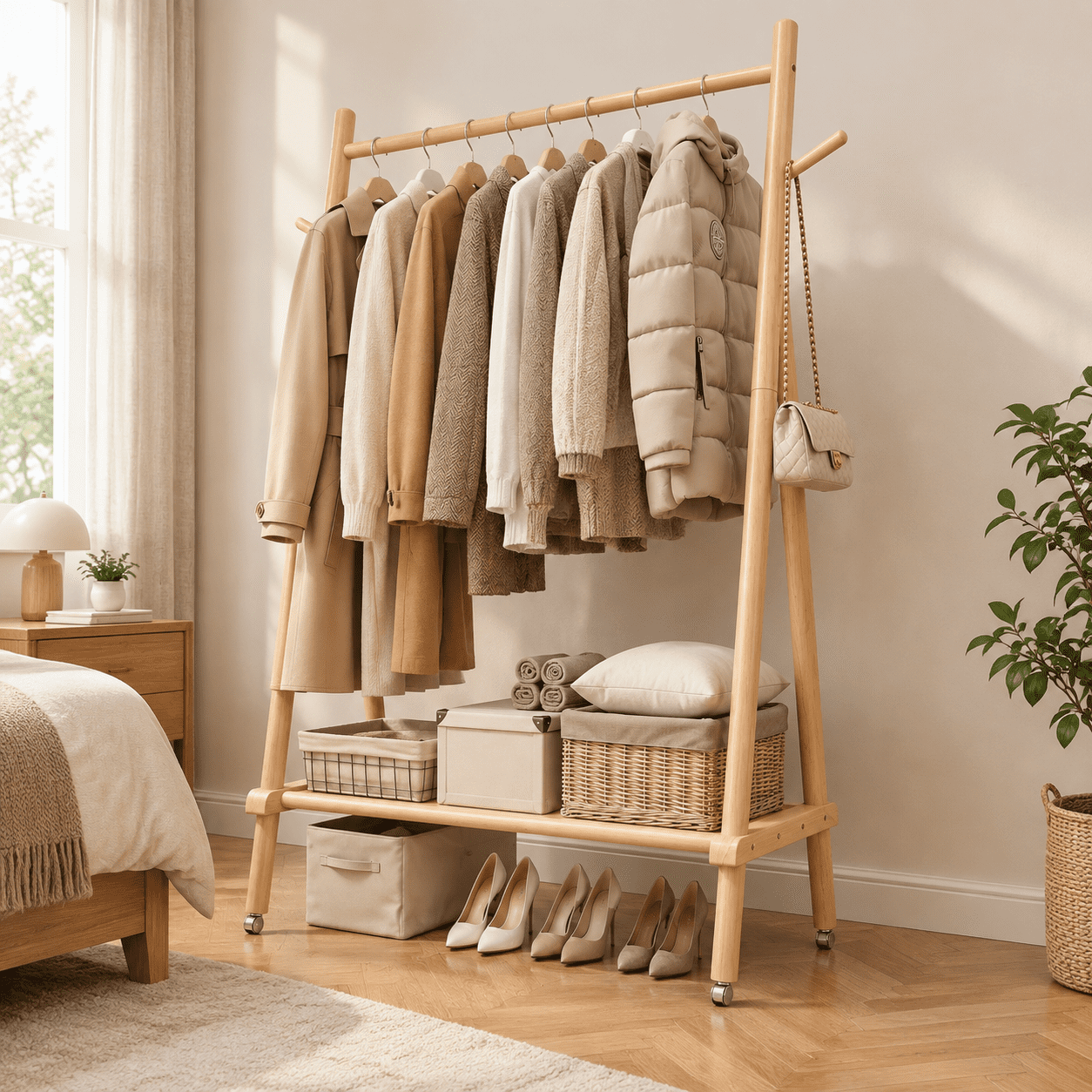 Solid Wood Clothing Rack On Wheels For Hanging Clothes - Walmart.com