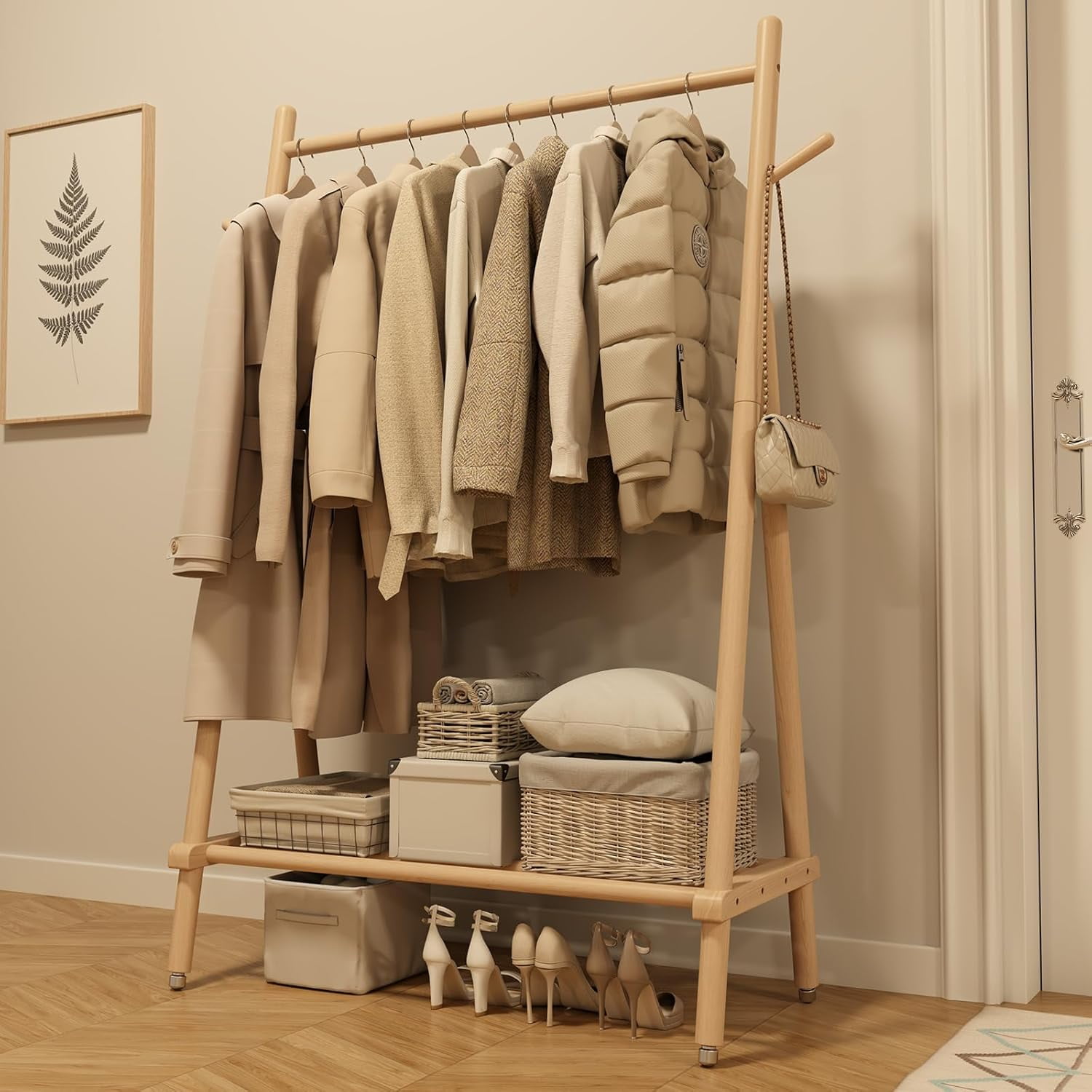 Solid Wood Clothing Rack, Rolling Clothes Rack for Hanging Clothes ...