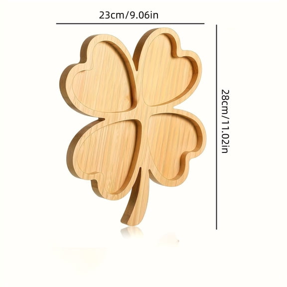 Solid Wood Clover Shaped Tray, Rustic Serving Platter with Handle, Restaurant Style Fruit Dessert Plate, Easter Rabbit Carrot Egg Design Home Kitchenware