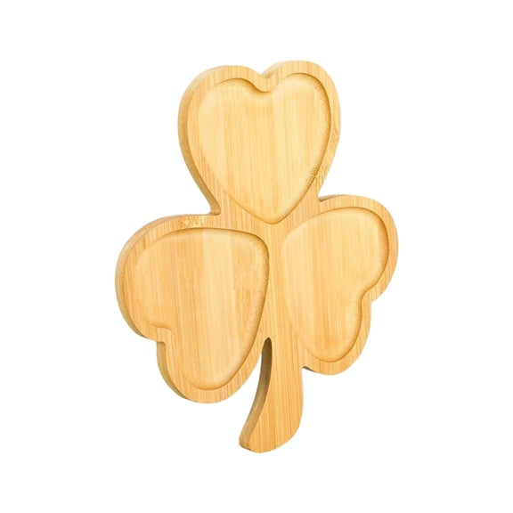 Solid Wood Clover Shaped Tray With Handle And Divided Compartments, Food Safe Natural Material For Restaurant Style Serving And Home Use