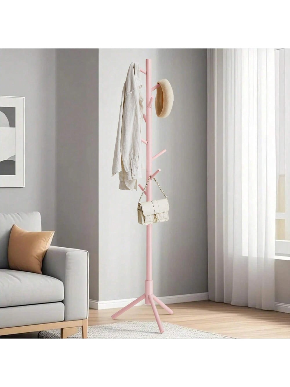 Solid Wood Coat Rack - 8-Hook Tree Stand with Adjustable Height (3 ...