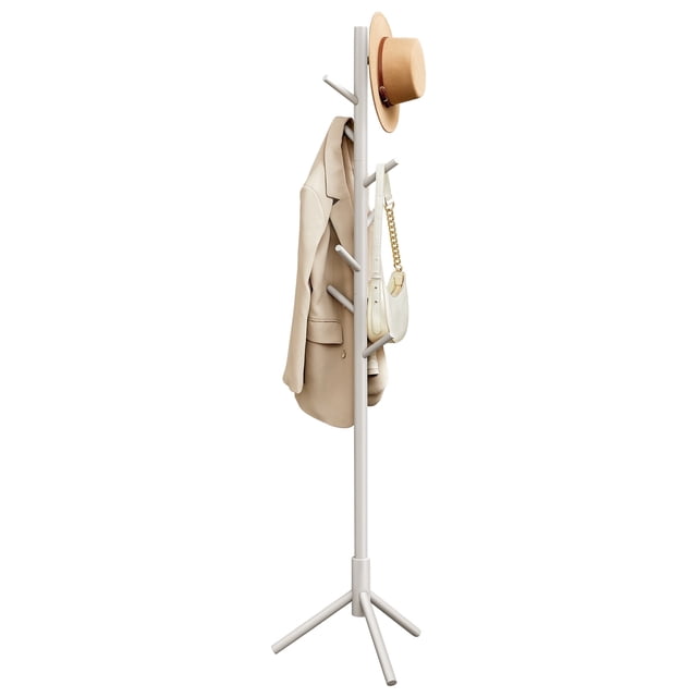 Solid Wood Coat Rack Free Standing Coat Rack Tree Coat Rack with 8 Hooks for Clothes Hats Bags for Living Room Bedroom