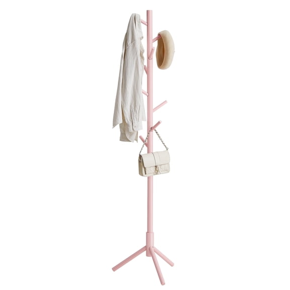 VASAGLE Solid Wood Coat Rack, Free Standing Coat Rack with 8 Hooks 3 Height Options for Clothes, Hats, Bags, for Living Room Bedroom