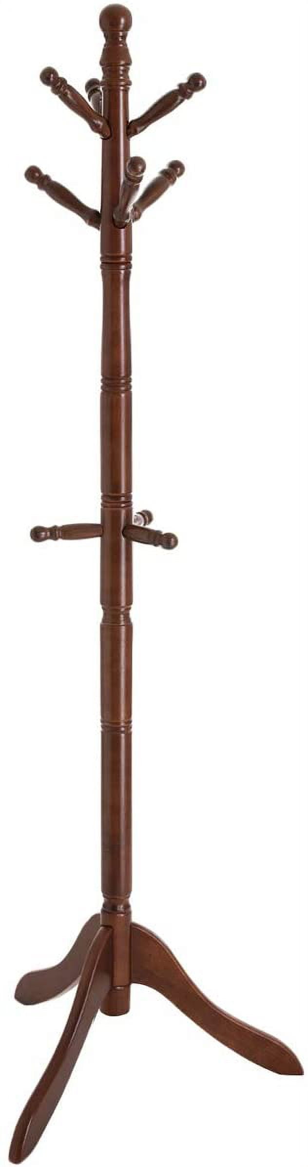 Dark Walnut Solid Wood Freestanding Coat Rack with 10 Hooks