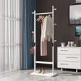 thumbnail image 1 of Solid Wood Coat Rack, Freestanding Heavy Duty Coat Tree with 2 Hanging Bars/Shelves & 5 Hooks, Easy to Assemble Clothes Rack for Entryway, Living Room, Bedroom, White Finish, 1 of 7