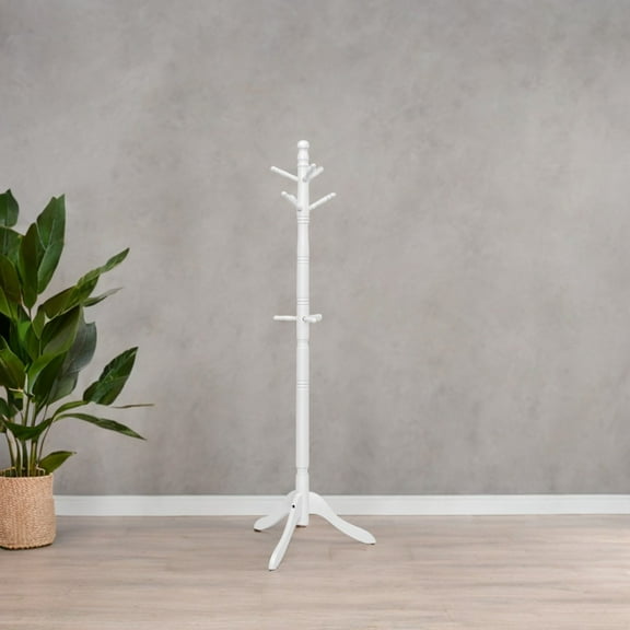 Solid Wood Coat Rack and Stand, Free Standing Hall Coat Tree with 10 Hooks for Hats, Bags, Purses, for Entryway, Hallway, Rubberwood