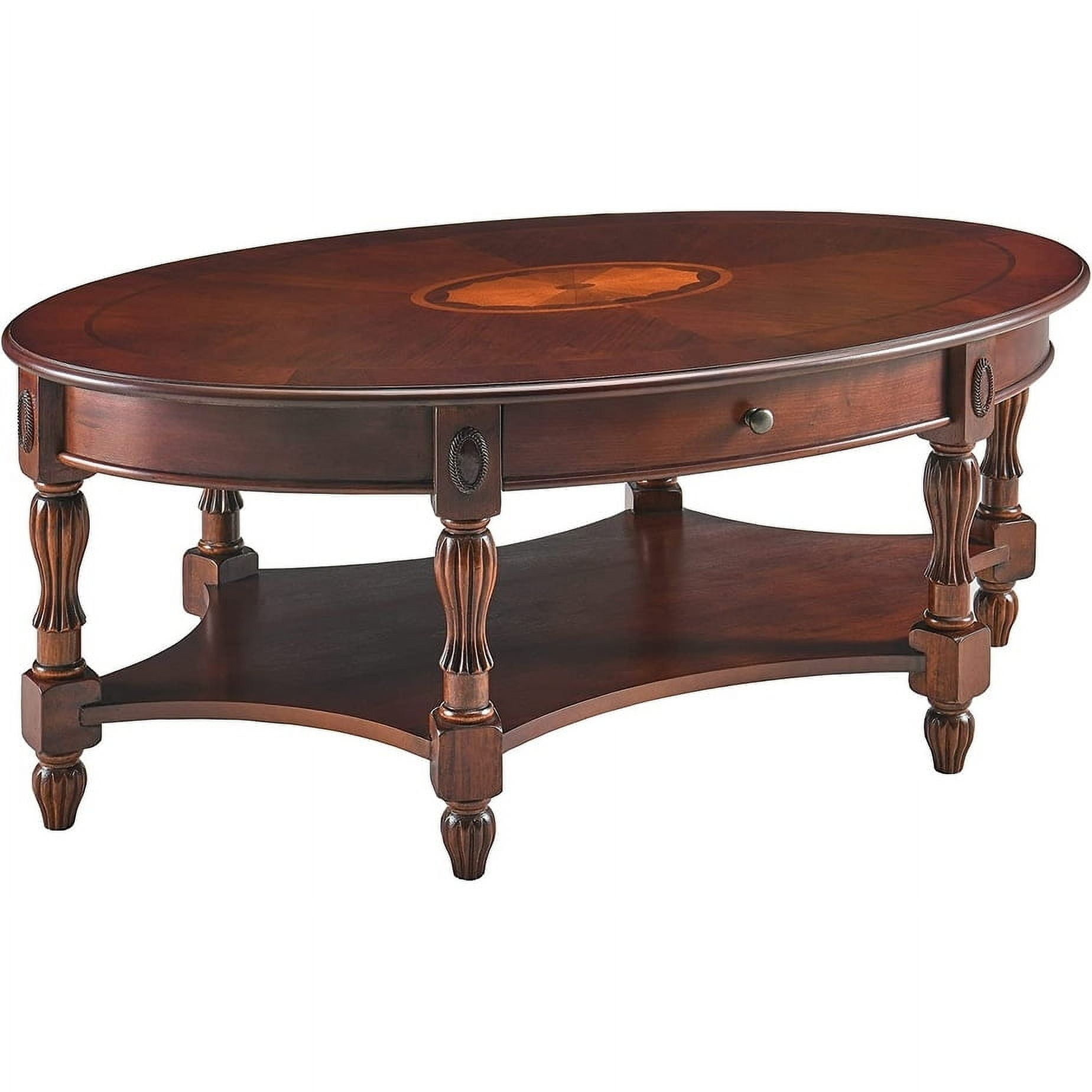 Victorian Cherry Oval Wood Coffee Table with Storage Drawer