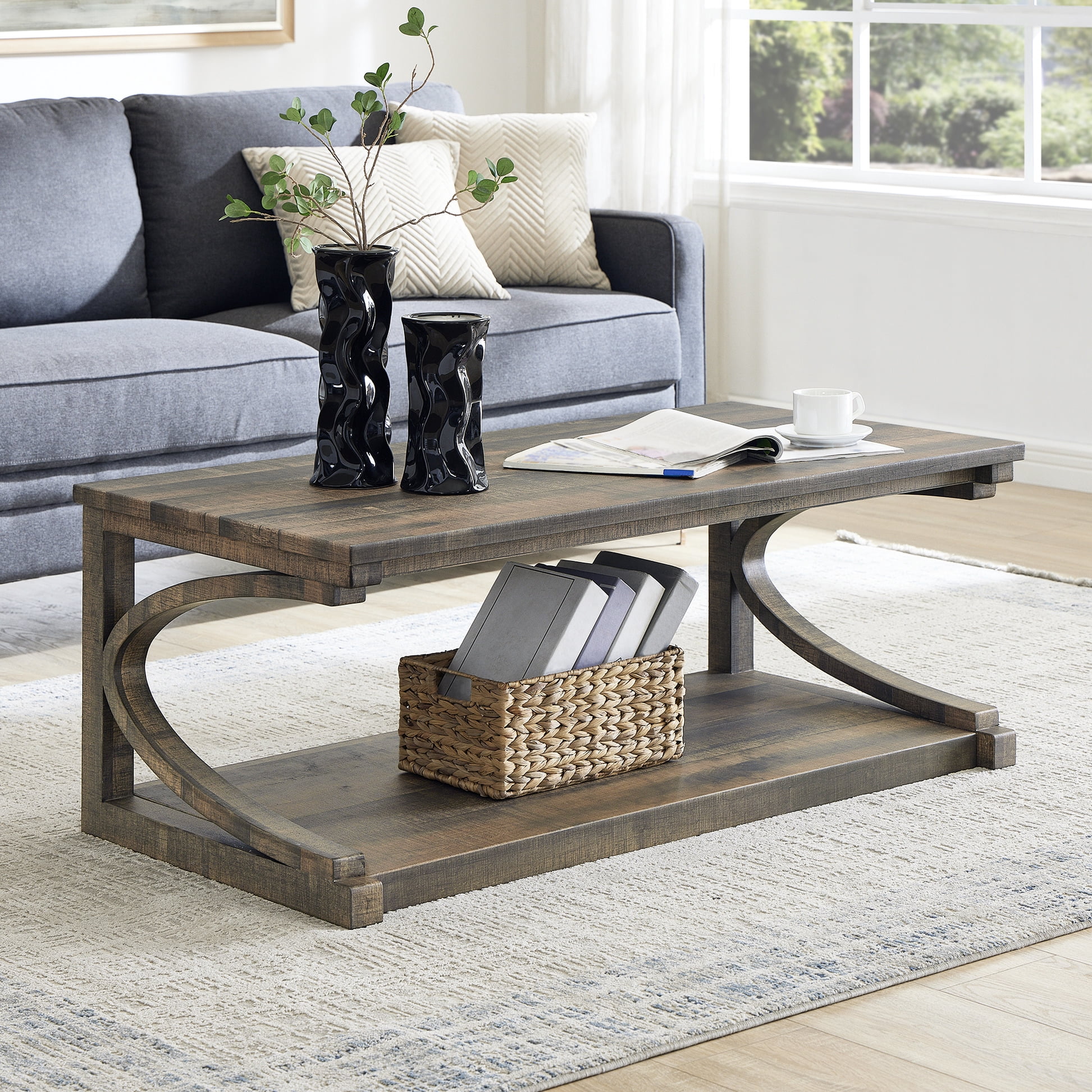 Solid Wood Coffee Table With Storage, 48 Inch Modern Design, Versatile ...