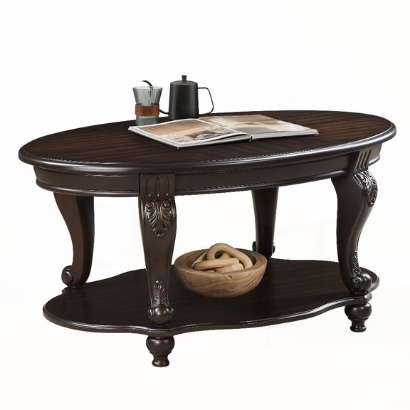 Solid Wood Coffee Table with Ample Storage & Easy Assembly | 42'' Oval