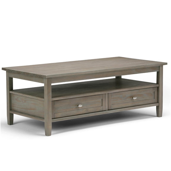 Solid Wood Coffee Table with Storage, Distressed Grey Finish Cocktail Table, Light Brown Shaker Style End Table for Living Room