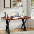 thumbnail image 1 of Ergonomic Executive Desk Brown Pine Large Work Area for Office, 1 of 15