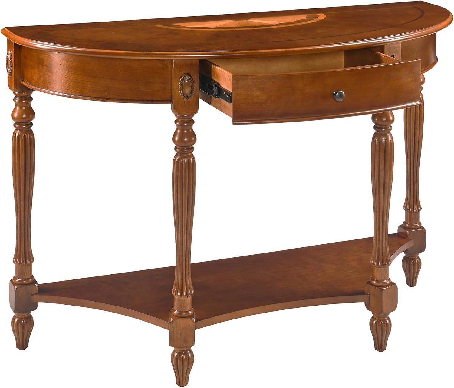 Solid Wood Console Entry Table with Drawer, Semi-Circle Sofa Table with ...