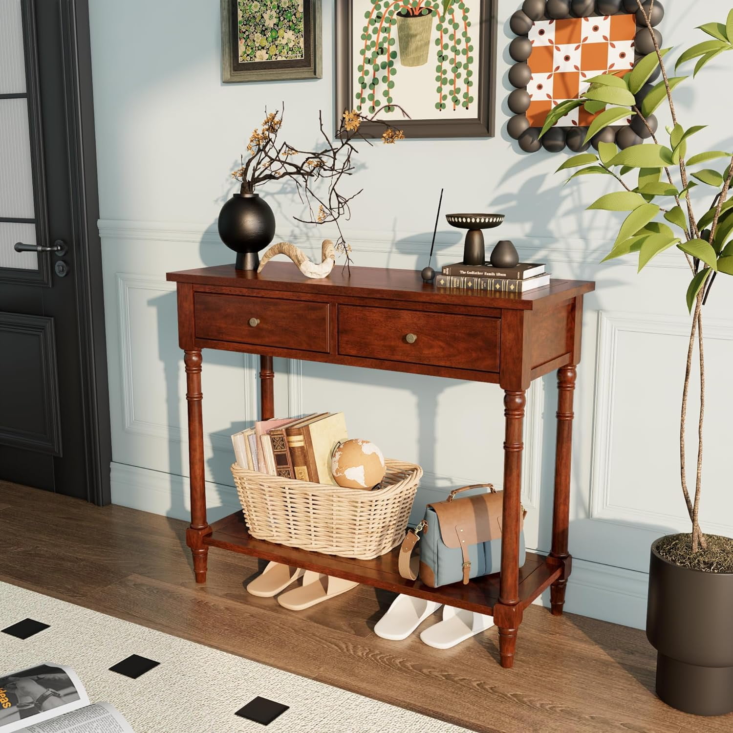 Solid Wood Console Table with Drawers 35.4" Entryway Table Sofa Table ...