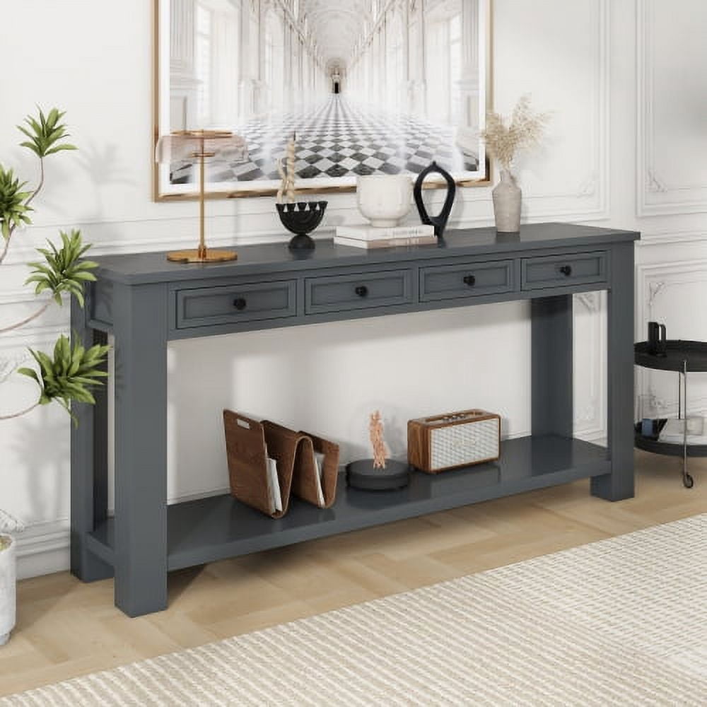 Solid Wood Console Table, Rustic Sofa Table with 4 Drawers & Bottom ...