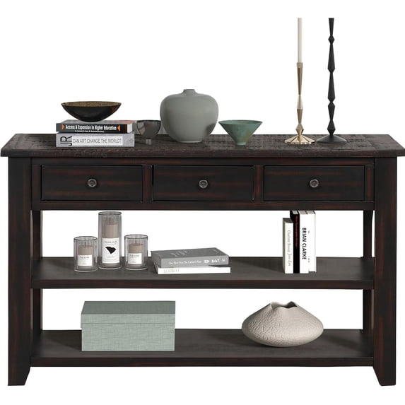 Solid Wood Console Table,Sofa Table with Storage Drawers and Bottom ...
