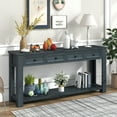 thumbnail image 1 of Solid Wood Console Table With 4 Drawers And 1 Bottom Shelf For Entryway, Hallway, Easy Assembly, 63 Inch Long Sofa Table, Navy, 1 of 9